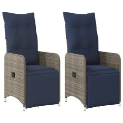 Lot de 2 chaises de jardin inclinables avec coussins en résine tressée grise 557049557049