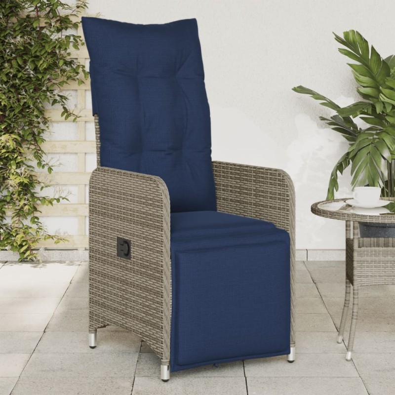 Chaise de jardin inclinable avec coussins en résine tressée grise 557050557050