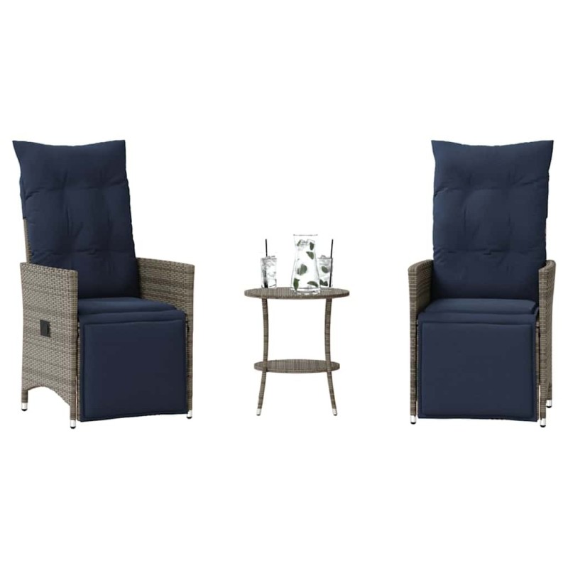 Ensemble bistro 3 pièces avec coussins en polyrotin gris 557053557053