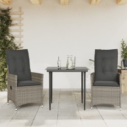 Chaises inclinables de jardin lot de 2 et coussins gris rotin 557055557055