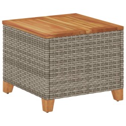 Table de jardin gris 45x45x37 cm résine tressée et bois acacia 557070557070