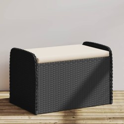 Banc de rangement avec coussin noir 80x51x52 cm résine tressée 557078557078