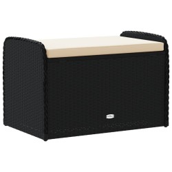 Banc de rangement avec coussin noir 80x51x52 cm résine tressée 557078557078