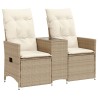 Canapé de jardin inclinable 2 places avec table beige rotin 557082557082