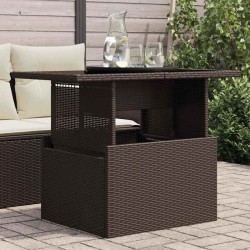 Table de jardin dessus en verre marron 100x55x73 cm poly rotin 557085557085