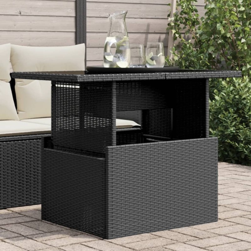 Table de jardin dessus en verre noir 100x55x73cm résine tressée 557091557091