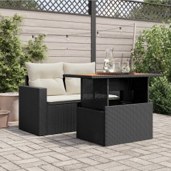 Table de jardin noir 100x55x73 cm résine tressée et bois acacia 557092557092