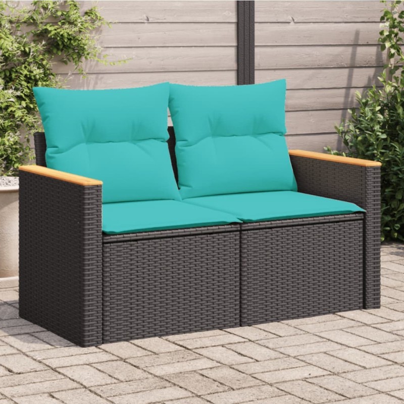Canapé de jardin avec coussins 2 places en résine tressée noire 557096557096