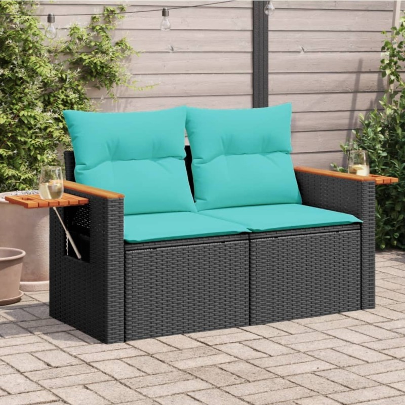 Canapé de jardin avec coussins 2 places en résine tressée noire 557097557097