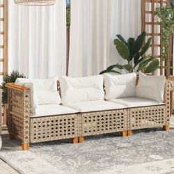 Canapé de jardin avec coussins 3 places beige résine tressée 557098557098