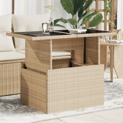 Table de jardin dessus en verre beige 100x55x73 cm poly rotin 557117557117
