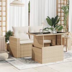 Table de jardin dessus en verre beige 100x55x73 cm poly rotin 557117557117