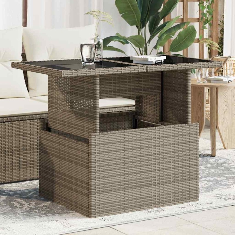 Table de jardin dessus en verre gris 100x55x73cm résine tressée 557124557124