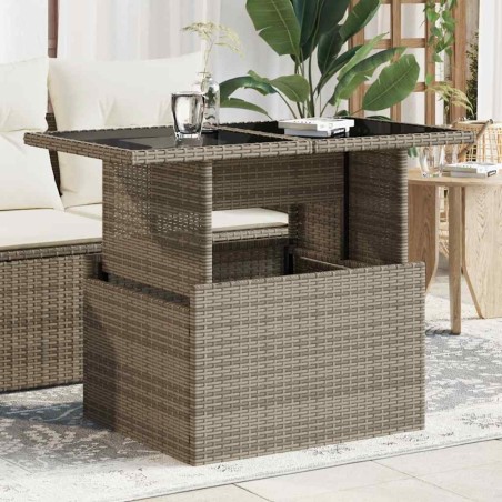 Table de jardin dessus en verre gris 100x55x73cm résine tressée 557124557124