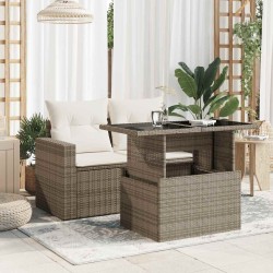 Table de jardin dessus en verre gris 100x55x73cm résine tressée 557124557124
