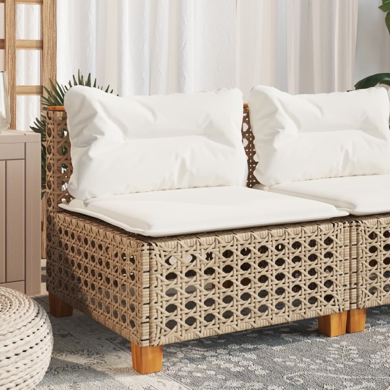 Canapé de jardin sans accoudoirs coussins beige résine tressée 557135557135