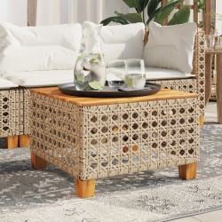 Table de jardin beige 55x55x36 cm résine tressée et bois acacia 557136557136