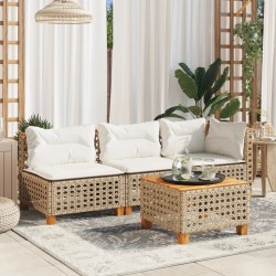 Table de jardin beige 55x55x36 cm résine tressée et bois acacia 557136557136