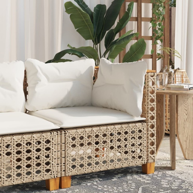 Canapé d'angle de jardin avec coussins beige résine tressée 557137557137