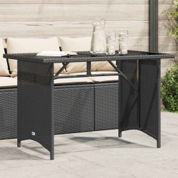 Table de jardin avec dessus en verre noir 110x68x70 poly rotin 557144557144