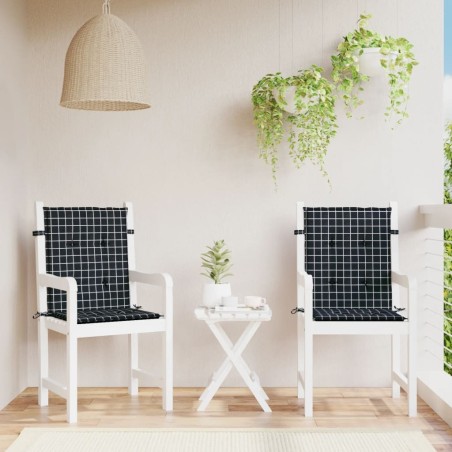 Coussins de chaise à dossier bas lot de 2 noir à carreaux tissu 557151557151