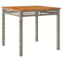 Table de jardin gris 80x80x74 cm résine tressée et bois acacia 557162557162