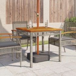 Table de jardin gris 80x80x74 cm résine tressée et bois acacia 557162557162