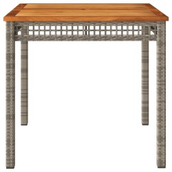 Table de jardin gris 80x80x74 cm résine tressée et bois acacia 557162557162
