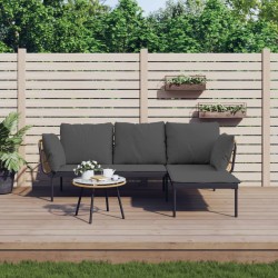 Salon de jardin 3 pcs avec coussins gris foncé résine tressée 557165557165