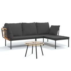 Salon de jardin 3 pcs avec coussins gris foncé résine tressée 557165557165