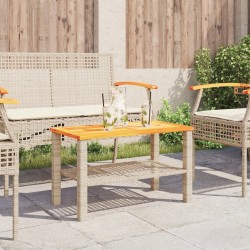 Table de jardin beige 70x38x42 cm résine tressée et bois acacia 557202557202