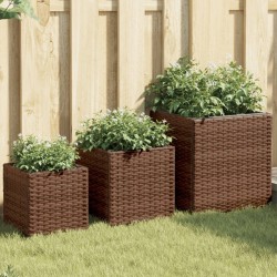 Jardinières d'extérieur 3 pcs marron résine tressée 557205557205