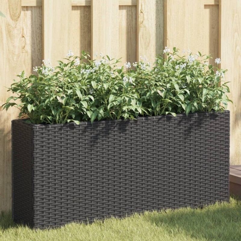 Jardinière avec 2 pots noir 90x20x40 cm résine tressée 557206557206