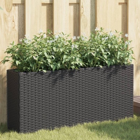 Jardinière avec 2 pots noir 90x20x40 cm résine tressée 557206557206