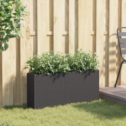 Jardinière avec 2 pots noir 90x20x40 cm résine tressée 557206557206