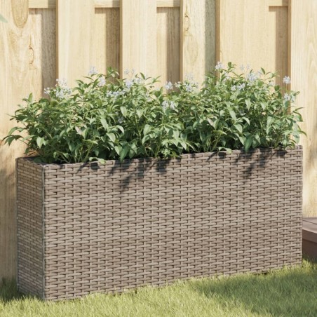 Jardinière avec 2 pots gris 90x20x40 cm résine tressée 557208557208