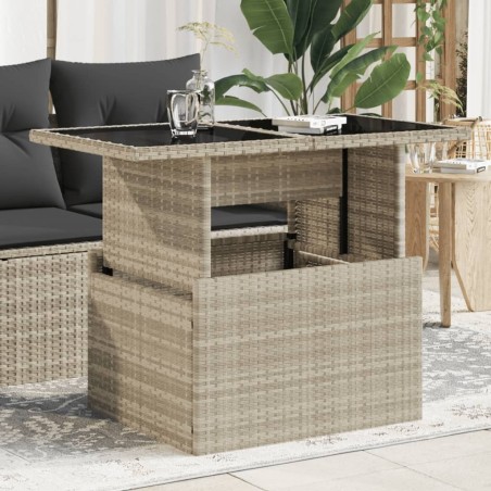 Table de jardin dessus en verre gris clair 100x55x73 cm rotin 557210557210