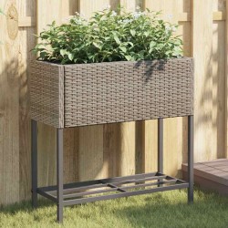 Jardinière avec étagère gris résine tressée 557215557215