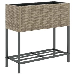 Jardinière avec étagère gris résine tressée 557215557215