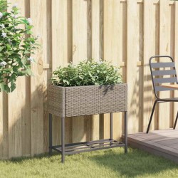 Jardinière avec étagère gris résine tressée 557215557215