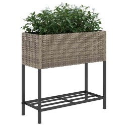 Jardinière avec étagère gris résine tressée 557215557215