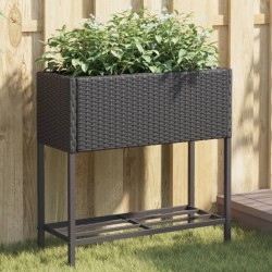 Jardinière avec étagère noir résine tressée 557221557221