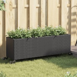 Jardinière avec roulettes et 3 pots noir 107x32x38 cm rotin 557223557223