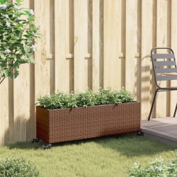 Jardinière avec roulettes et 3 pots marron 107x32x38 cm rotin 557226557226