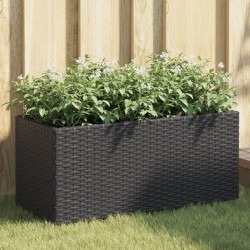 Jardinière avec 2 pots noir 72x30x32 cm résine tressée 557227557227