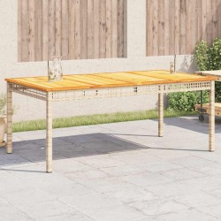 Table de jardin beige 180x90x75 cm résine tressée et acacia 557235557235