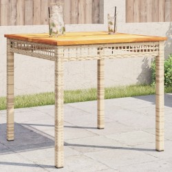 Table de jardin beige 80x80x75 cm résine tressée et bois acacia 557242557242
