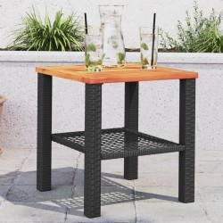 Table de jardin noir 40x40x42 cm résine tressée et bois acacia 557243557243