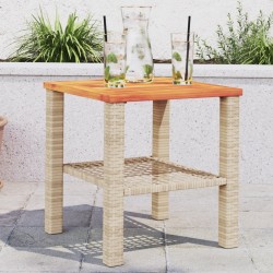 Table de jardin beige 40x40x42 cm résine tressée et bois acacia 557244557244