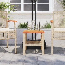 Table de jardin beige 40x40x42 cm résine tressée et bois acacia 557244557244
